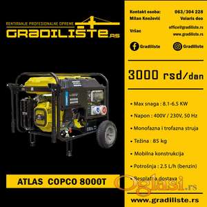 Atlas Copco 8000T - agregat 8 kw - izdavanje